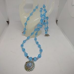 Vintage Niagara Falls Light Blue Crystal Beads 30"Necklace &  7 1/2"Bracelet Set